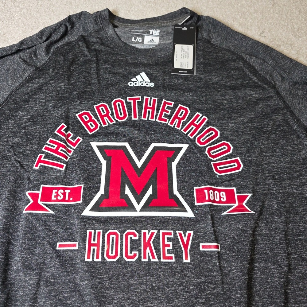 Adidas Miami University RedHawks Hockey Mens Large Grey Long Sleeve Ultimate Tee